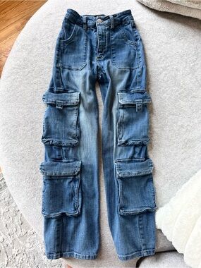 Girls Blue Cargo Pocket Jeans